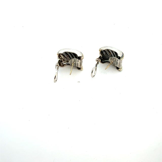 1990s Pair of David Yurman Cigar Earrings 14k Gold Silver Estate For Sale - Image 4 of 9
