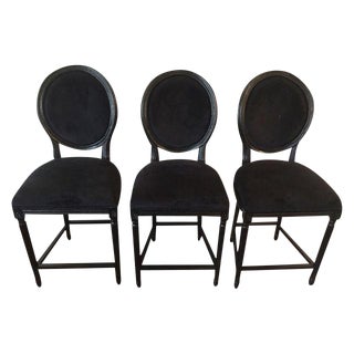 Black Velvet French Bar Stools - Set of 3 For Sale