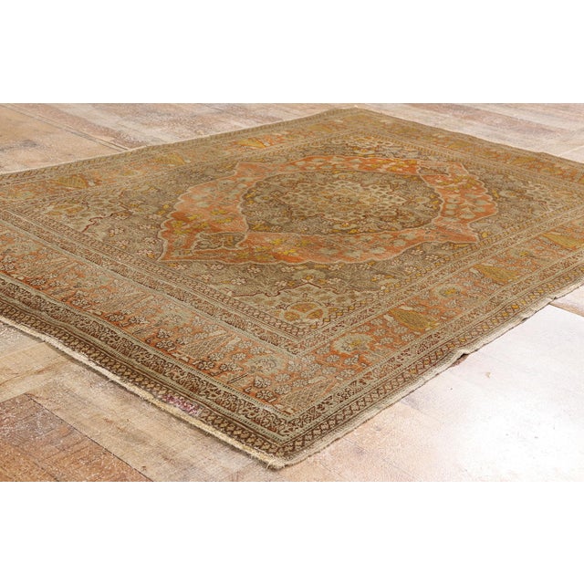 Brown Antique Persian Tabriz Rug, 04'00 X 04'10 For Sale - Image 8 of 10