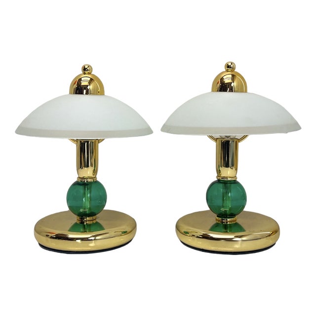 Mushroom Brass and Acrylic Table Lamps by Kolarz Austria, 1980s, Set of 2 For Sale