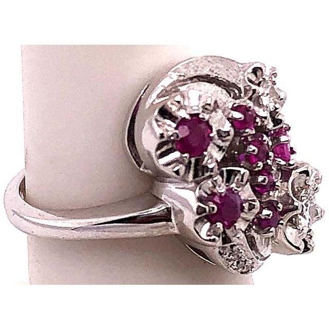 14 Karat White Gold Ruby and Diamond Cocktail Ring, Size 6 For Sale - Image 9 of 10