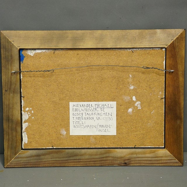 Wood Oil Painting by Alexander Michael - Boat Harbor, Fraueninsel, 1994 For Sale - Image 7 of 7