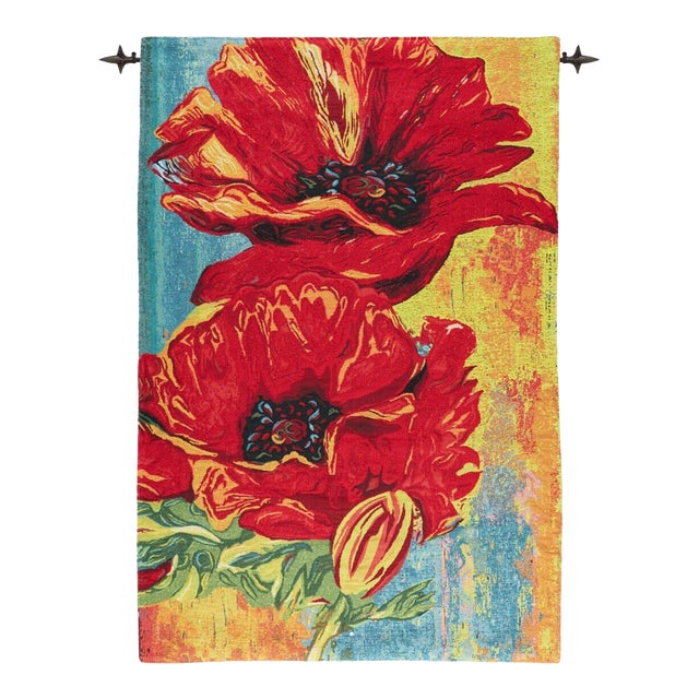 Contemporary Poppies Loom Woven Tapestry - 130 X 86 Cm (4'3" X 2'10") - Requires Rod Size 2 For Sale