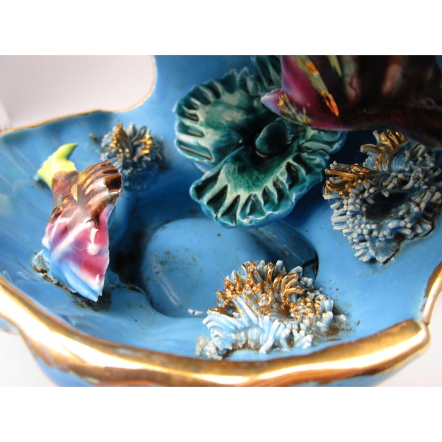 Vintage Vallauris Lion S/Mer Blue Ceramic Clam Shell Lamp Mid Century Tikki Kitch Cord Cut Signed For Sale - Image 17 of 18