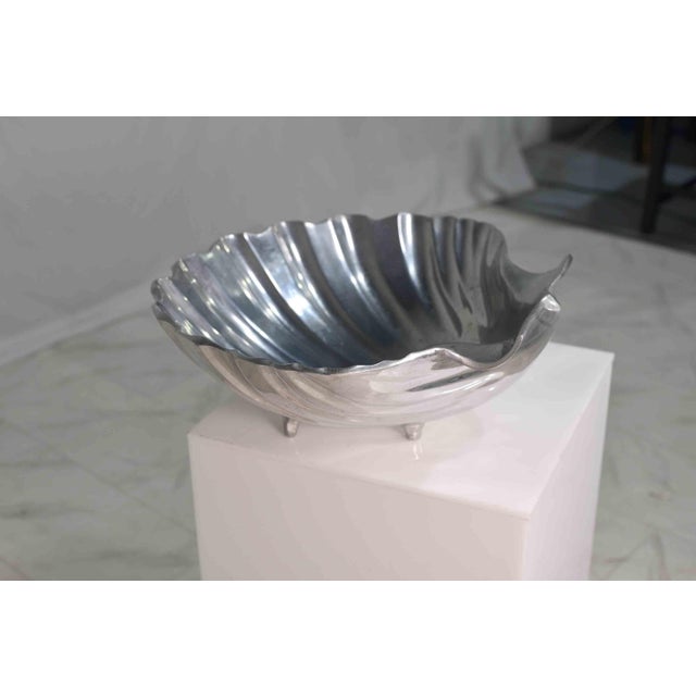 2010s Coastal Polished Aluminum Decorative Clamshell Bowl Catchall For Sale - Image 5 of 13