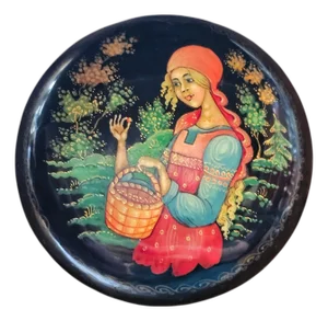Russian Palekh Style Hand Painted Lacquer Miniature Trinket Box Signed “Autumn” 2.125"