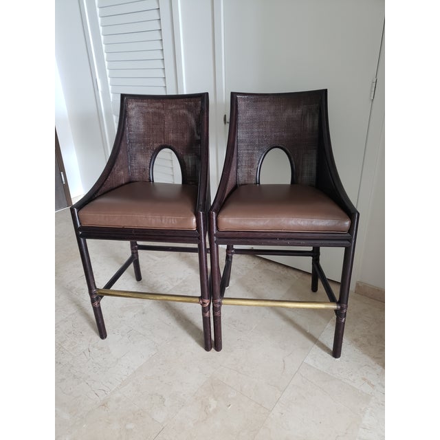 Barry Bar Stools, Barbara Barry For Mcguire Premium Leather Seat Barstools A Pair Chairish