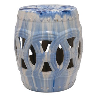 Drip Blue & White Prosperity Garden Stool For Sale