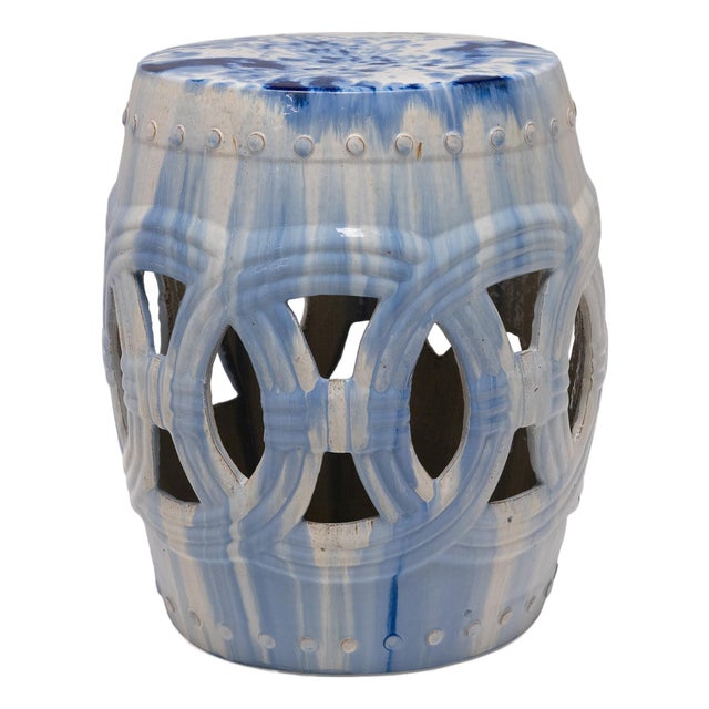 Drip Blue & White Prosperity Garden Stool For Sale