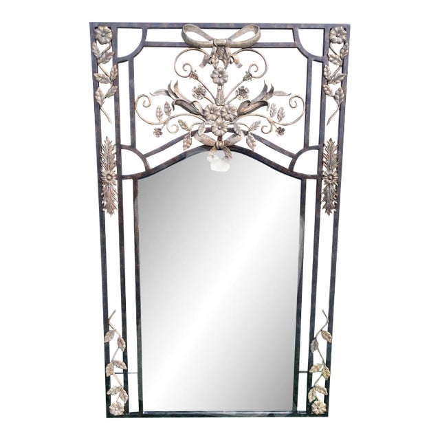 Massive Vintage Regal LaBarge Iron Bow Decorative Wall Mirror For Sale