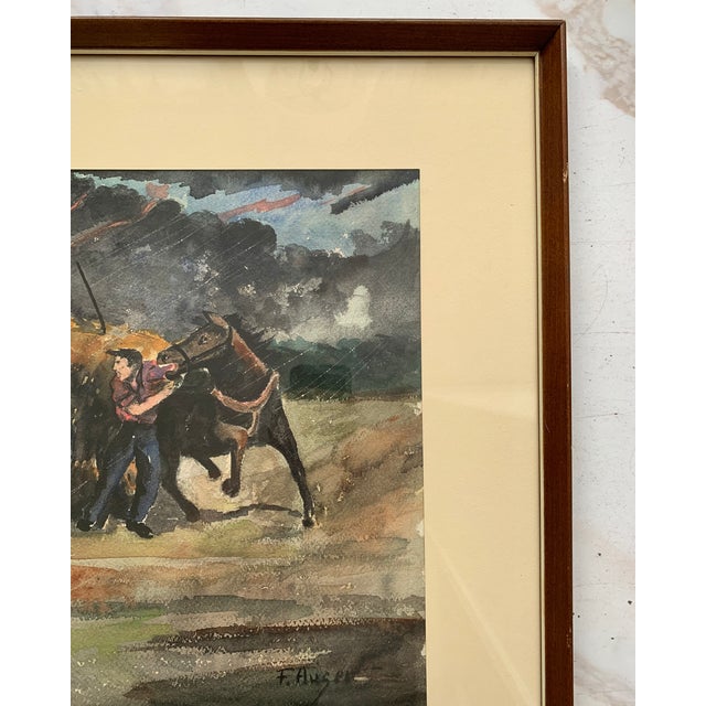 1960s 1960s Fernand Auger Watercolor of Farmer + Horse in a Storm For Sale - Image 5 of 10