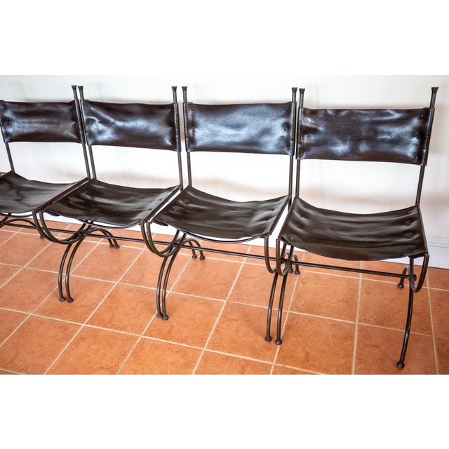 Vintage Dining Chairs in Leather and Wrought Iron, 1970s, Set of 4 For Sale - Image 10 of 18