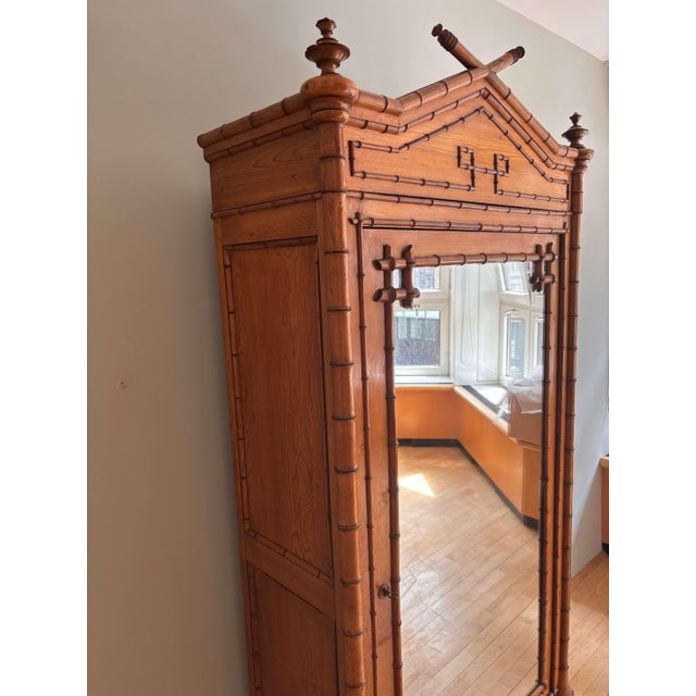 Antique faux bamboo closet made of pine wood. Circa 1930s, sourced in France. Measurement: H 220 cm x W 95 cm x D 50 cm