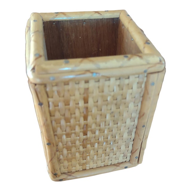 Vintage Bamboo and Wicker Pencil Holder For Sale
