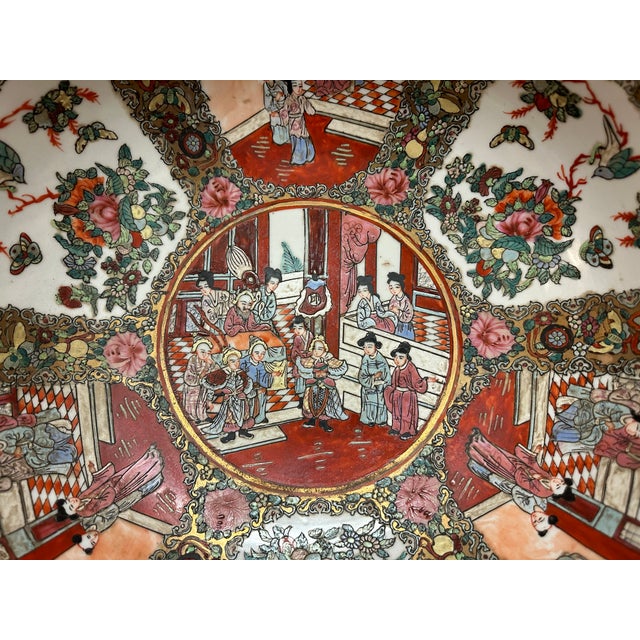 Mid 20th Century Large Rose Medallion Punch Bowl and Stand, Signed, 20th Century For Sale - Image 5 of 12