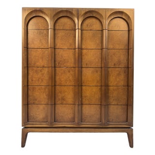 Mid-Century Sculptural Arched Walnut and Burlwood Highboy Dresser by Thomasville For Sale