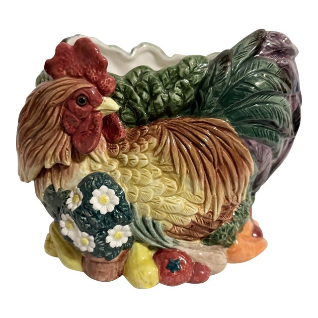 Stunning Vintage Fitz and Floyd Classics Coq Du Village Rooster Cachepot Planter For Sale