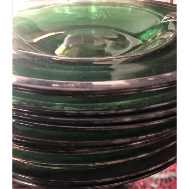 Silver Embossed Green Depression Glass 10 Serving Plate or Shallow Bowls For Sale - Image 4 of 7