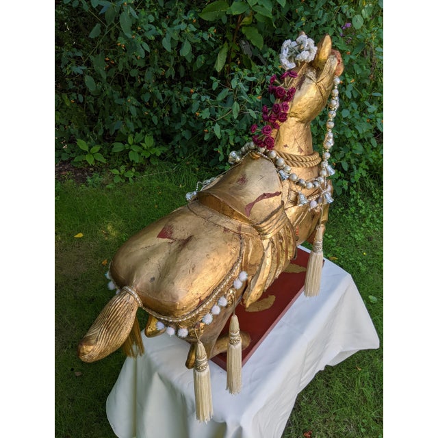Mid 20th Century XL Chinese Hand-Carved Gilt Wood Stylized Tang Horse Sculpture Statue Figure For Sale - Image 9 of 12