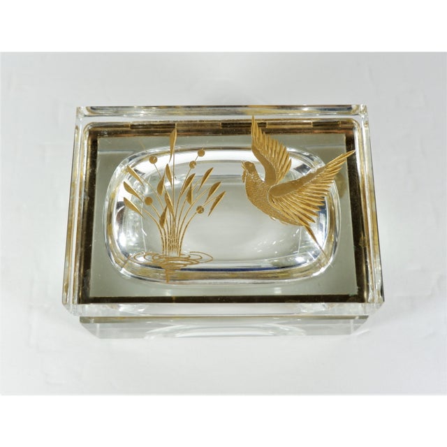 Vintage Etched Gold Glass Murano Box Bird & Plant For Sale - Image 9 of 9