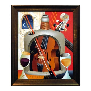 Anton Arkhipov "Sontata" Violin Original Oil on Canvas Custom Frame H.Signed For Sale