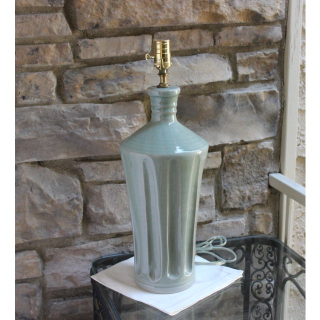 Vintage 1990s Simon Pearce Column Ceramic Celadon Green Table Lamp Chairish
