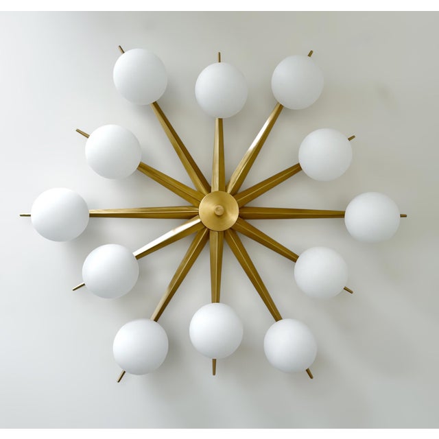 Not Yet Made - Made To Order 21st Century Star Piccolo Satin Brass Matte White Murano Flush Mount by Fabio LTD For Sale - Image 5 of 9