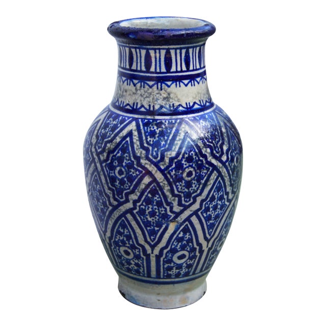 Moroccan Ceramic Blue Vase For Sale