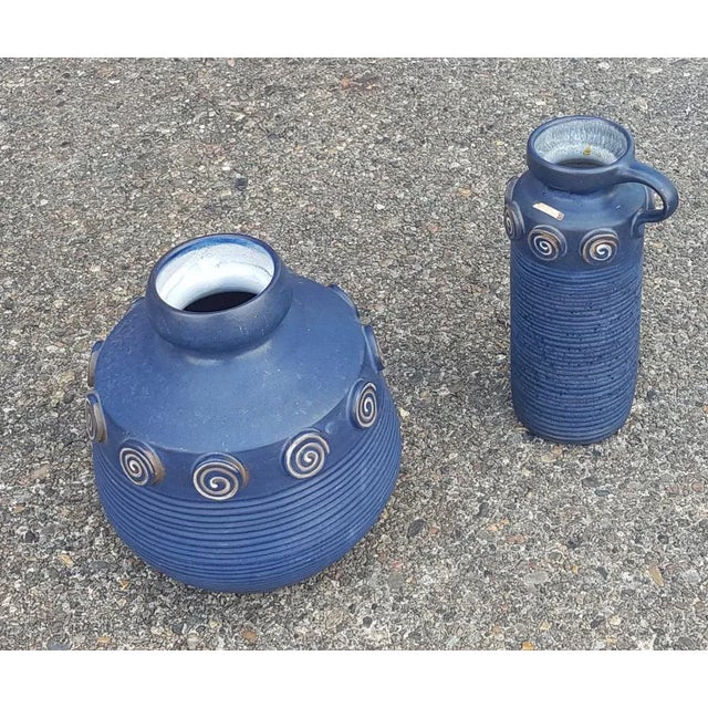 1980s Blue Ceramic Vases by Ceramano, Set of 2 For Sale - Image 5 of 5