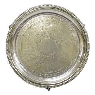 Antique Roberts & Belk Greek Classical Silver Plated 8" Footed Salver Tray Dish For Sale