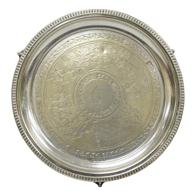 Antique Roberts & Belk Greek Classical Silver Plated 8" Footed Salver Tray Dish For Sale