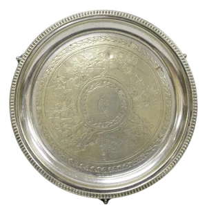 Antique Roberts & Belk Greek Classical Silver Plated 8" Footed Salver Tray Dish