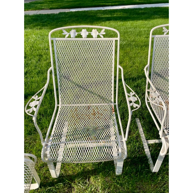 Mid-Century Modern Set of 4 Wrought Iron Cantilever Rocker Garden Patio Chairs Dogwood, Attributed For Sale - Image 3 of 10