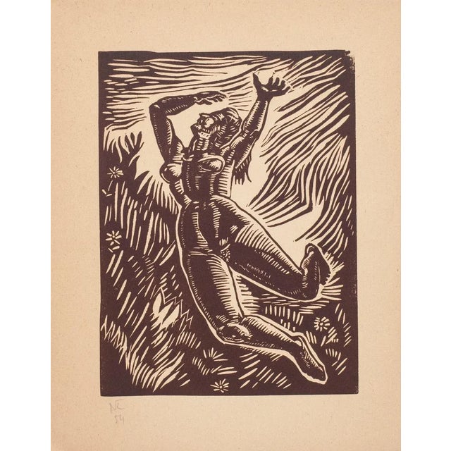 The Fly is original woodcut print realized in 1954 by Russian artist Nicolas Kaoudnoff (1898-1966). Hand-signed on the...