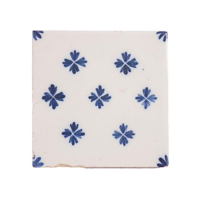 Set of 9 Delft Tiles in Cobalt Pattern of Florets, C. 1700’s For Sale - Image 12 of 18