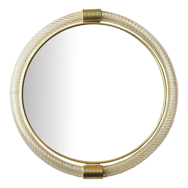 Venetian Roundtorgiglione-Torchon Wall Mirror in Murano Glass by Simoeng For Sale