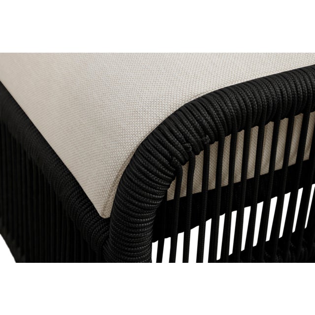 Alpine Teak Wood Outdoor Ottoman With Black - Rope Design For Sale - Image 4 of 13