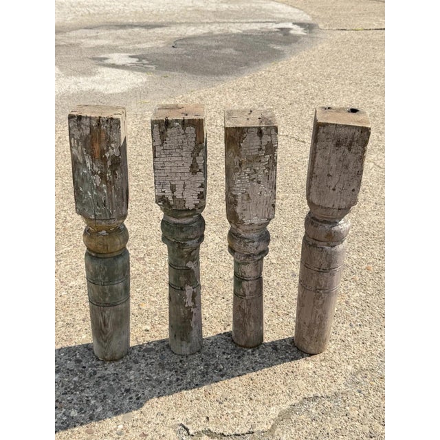 Antique French Farmhouse Turn Carved Wooden Baluster Spindle Table Legs Set of 4 For Sale - Image 17 of 17