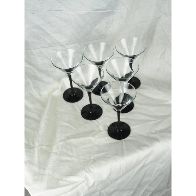 1980s 1980s Luminarc French Martini Glasses With Black Stems - Set of 6 For Sale - Image 5 of 11