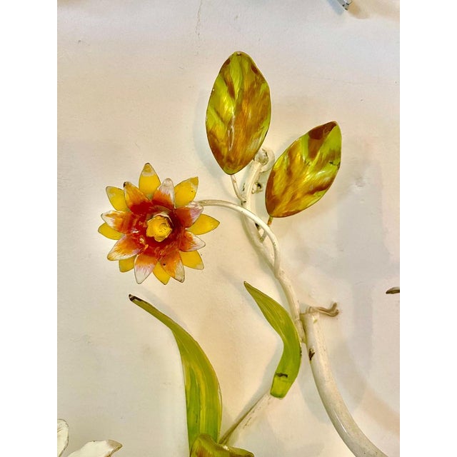 Floral Wall Lights in Hand Paint Metal, 1960s, Set of 4 For Sale - Image 4 of 8