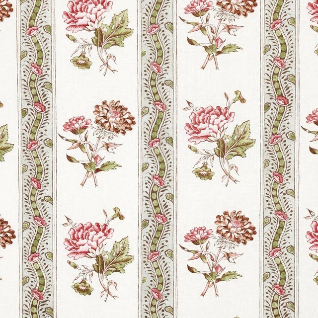 Sample - Schumacher Ariana Floral Stripe Fabric in Chelsea Garden For Sale
