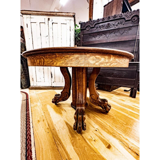 American Early 20th Century Solid Oak Clawfoot Dining Table With Four Leaves For Sale - Image 3 of 18