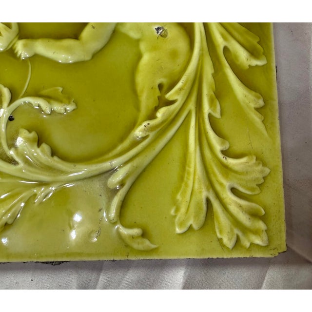Green Antique 19th Century Green Glaze Minton Hollins Cherub Ceramic Pottery Tile For Sale - Image 8 of 12