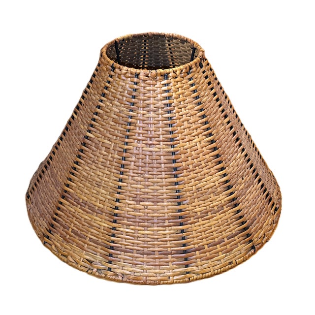 Late 20th Century Vintage Hand Woven Dark Wicker Lamp Shade For Sale - Image 5 of 12