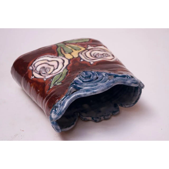 1970s Midcentury Studio Terracotta Floral Vase Signed For Sale - Image 5 of 12