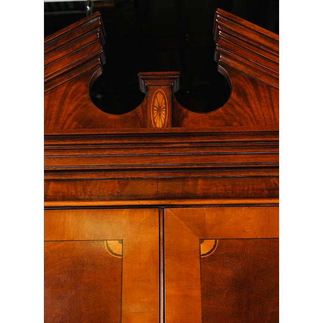 Hepplewhite Late 20th Century Stunning Federal Style Mahogany Two-Part Secretary Bookcase | Inlaid Drop Front Desk | Like New Condition For Sale - Image 3 of 13