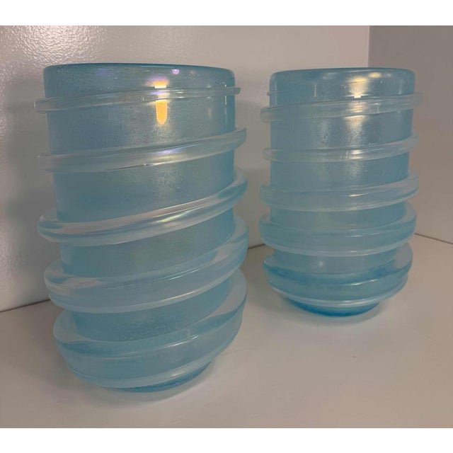 Italian Sculptural Aquamarine Blue Murano Glass Vases by Cenedese, 2000s, Set of 2 For Sale - Image 4 of 10