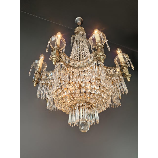 1930s Art Deco Crystal Chandelier Silver Serpentine Form Restored Antique Brass For Sale - Image 10 of 16