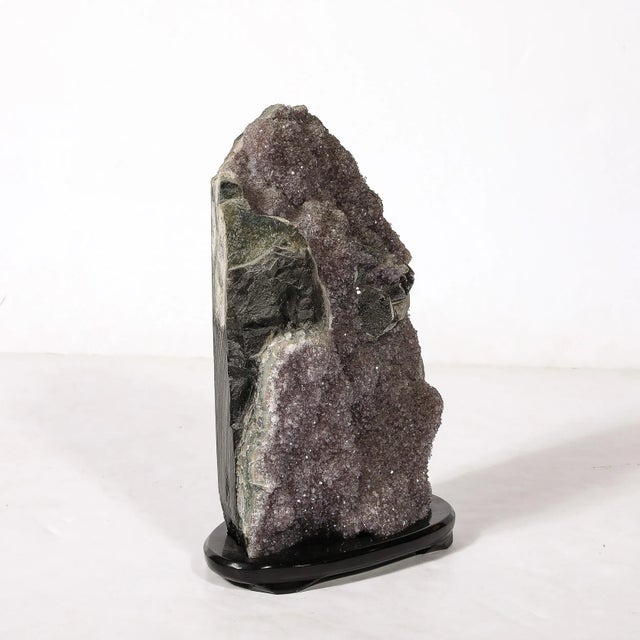 Modernist Uruguayan Amethyst Rock Crystal Specimen on Black Lacquer Base For Sale - Image 10 of 12