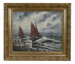 L. Henry, Fishing, Late 19th Century, Oil on Canvas, Framed